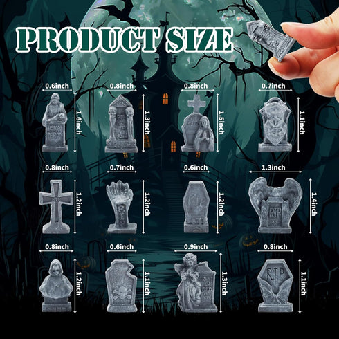 12 Pcs Miniature Resin Tombstones, Mini Gravestone Figurines, Multiple Sizes for Mini House Graveyard Scene, Halloween