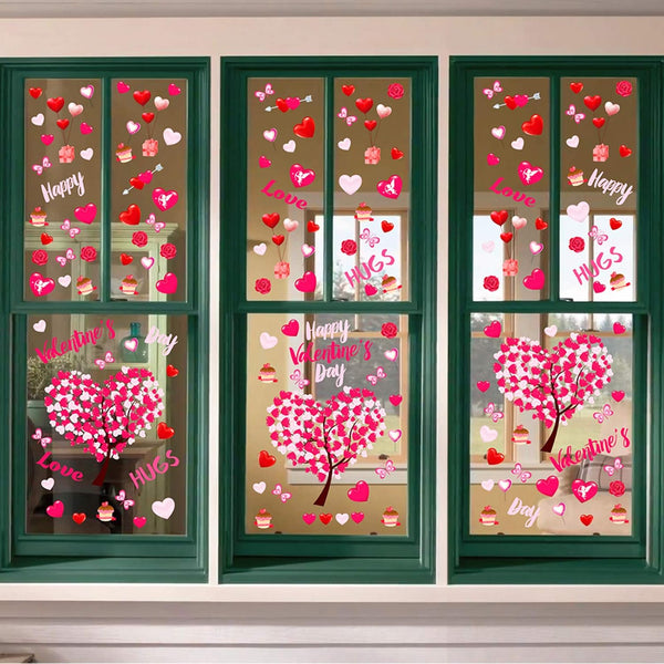 Ivenf Valentines Day Decorations Heart Window Clings Decor, Large Red Pink Heart Tree for Kids Home