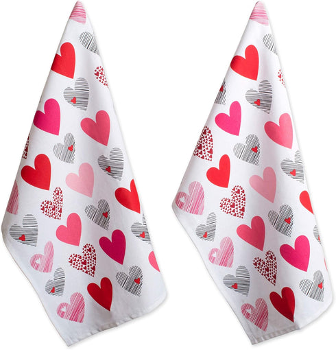 DII Valentine's Day Collection Kitchen Dishtowel Set, 2 Piece, 18x28, Hearts Collage