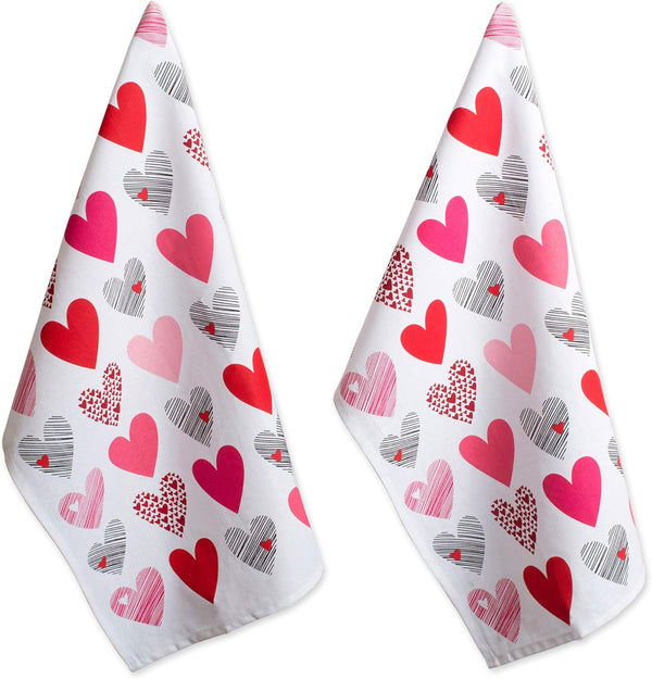 DII Valentine's Day Collection Kitchen Dishtowel Set, 2 Piece, 18x28, Hearts Collage