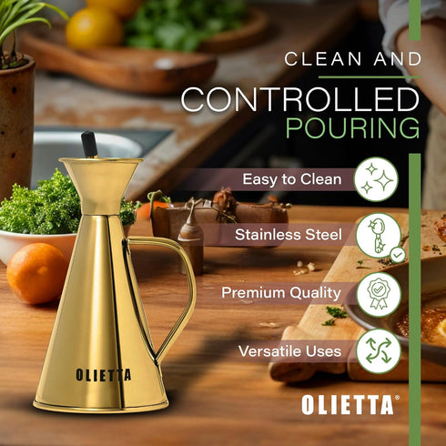 17 oz 500ML 0.5 Olietta Olive Oil Dispenser Bottle Gold Stainless Steel Non Drip Leak Proof No Mess Vinegar Pourer