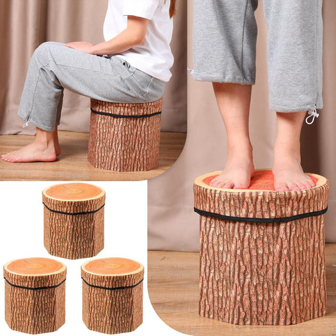 3 Pack 12 12 Inch Amylove Tree Stump Storage Stool x Stool Ottoman, Cute Folding Storage Toy Box with Foam Cushion