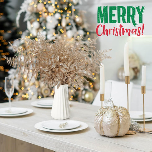 Moucuny 40 Set Pcs Christmas Glitter Artificial Picks Leaf Sprays Cedar Picks Glitter Berries Stems Tropical Leaf Pine