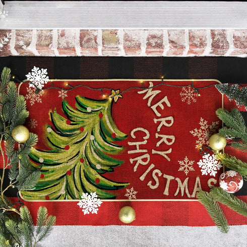 Artoid Mode Xmas Tree Doormat, Merry Christmas Snowflake Winter Decor, 17x29 Inch Indoor Outdoor Rug