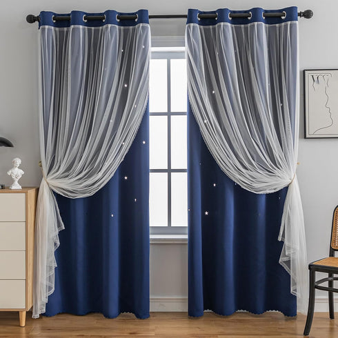 indistar Star Cutout Kids Window Blackout Curtains for Girl Bedroom Window Room Darkening