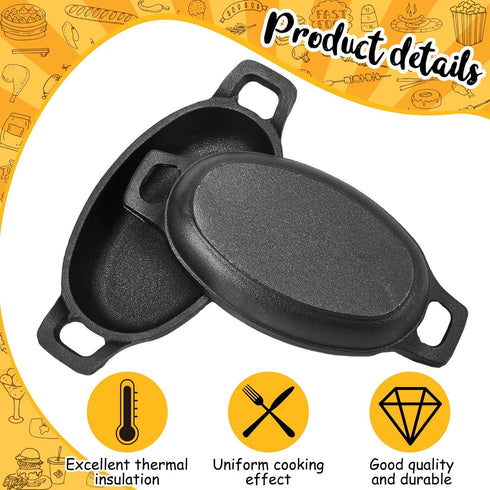 Uiifan Mini Cast Iron Skillet 1 Piece, 6 x 3.8'' Small Oval Skillet, 8 oz Single Serve Dish for Baking, Cooking,