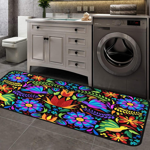 Floral Mexican Birds Kitchen Rugs, Indoor Outdoor Non Slip Kitchen Floor Mats Area Rugs Runner 40x20 in