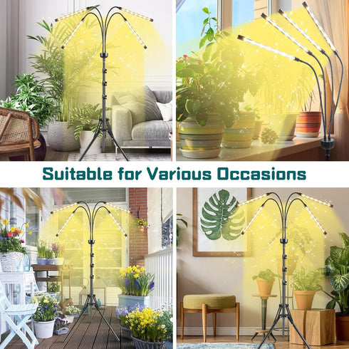 yentbokj 15-63 inches 4/8/12H Grow Lights for Indoor Plants Yellow Light with Adjustable Tripod Stand Plant Light