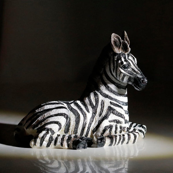 Zebra Table Sculpture - Resin Zebra Figurine - Black, White - African