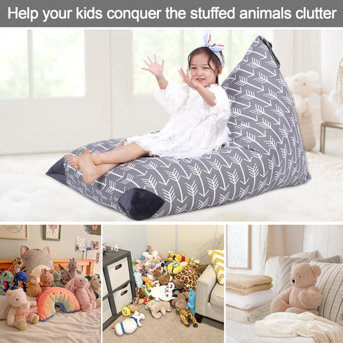 Jorbest Stuffed Animal Storage Bean Bag Chair for Kids and Adults, Stuffed Animal Bean Bag, Premium Canvas Stuffie Seat - COVER ONLY (Grey with White Arrows 200L/52 Gal) by Jorbest