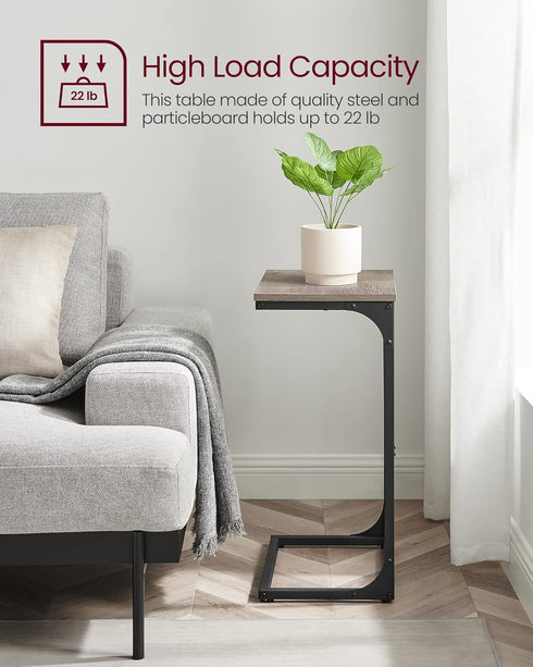 ULET353B02 VASAGLE C-Shaped End Table, Side Table for Sofa, Couch Table with Metal Frame, Small TV Tray Table
