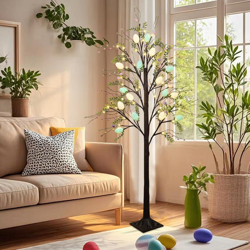 5FT DR.DUDU Lighted Easter Tree with Timer, Easter Decorations for Home & Porch, Pre-Lit Egg Trees with LED Lights