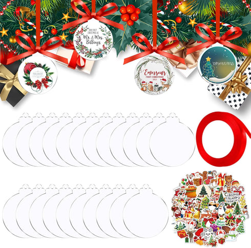 Acrylic Ornaments Blanks, 50Pcs Acrylic Blanks & 50Pcs Stickers for DIY Christmas Ornaments Decoration