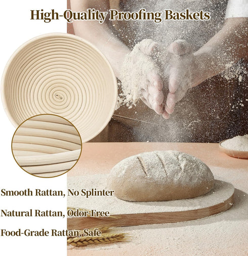 MarzeMuun Set 2 (9 inch 4 Banneton Bread Proofing Basket - Proofing Basket of Round) - Natural Rattan Banneton