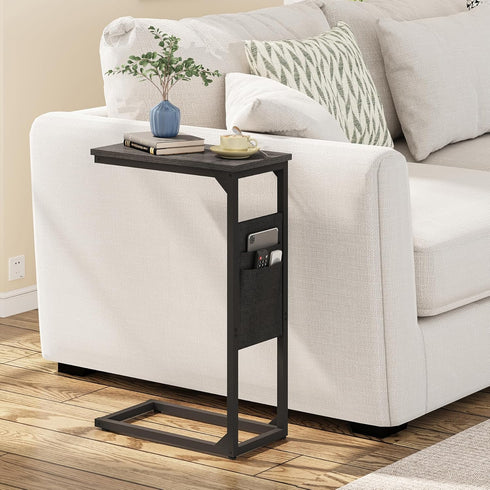 TB01BK082 TUTOTAK C Shaped End Table, Side Table for Couch, Sofa Table with Storage Bag, TV Tray for Living Room