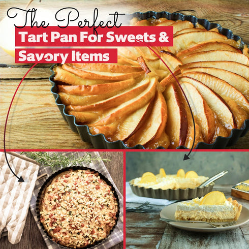 Tart Pan 9 Inch Removable Bottom, Carbon Steel Quiche Pan, Non-Stick, Dishwasher Safe for Baking Tarts