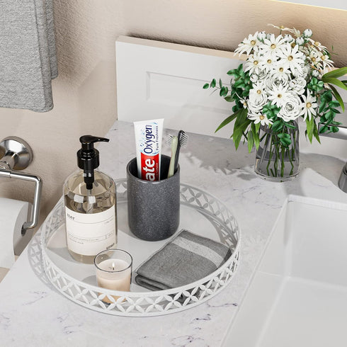EKNITEY 11 Inch Bathroom Tray for Counter - White Decorative Vanity Organizer Storage Tray for Cosmetics and Perfume