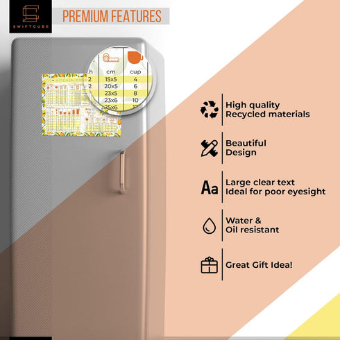 Extra Large Kitchen Conversion Chart Magnet | 11 x 8.5 | Lemon & Orange Style Decor for Baking & Cooking