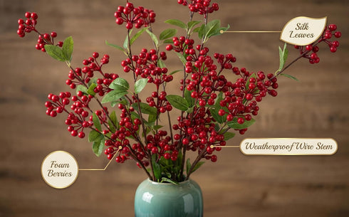 5 30.7" Pcs Artificial Holly Berries - Christmas Tree Decorations, Realistic Red Berry Stems for Wreaths & Holiday