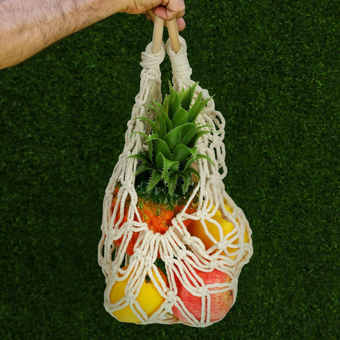 2 Pcs Large Macrame Fruit Hammock 11.8 x 20 Inch, Hand-woven Lace Hanging Basket for Kitchen, Saves Counter Space