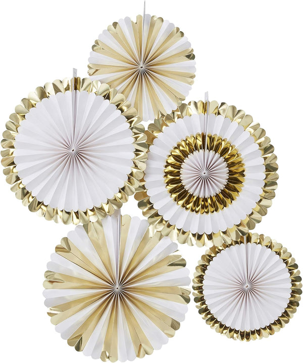 Ginger Ray Gold Foiled Pin Wheel Fan - Baby Shower Celebration Decorations 5 Pack