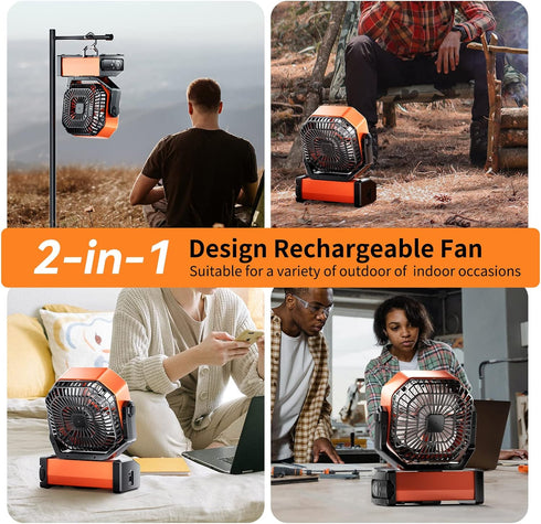 Camping LED Fan with Light, 20000mAh Rechargeable Battery, 4 Speed, Personal USB Desk Fan for Outdoor Use
