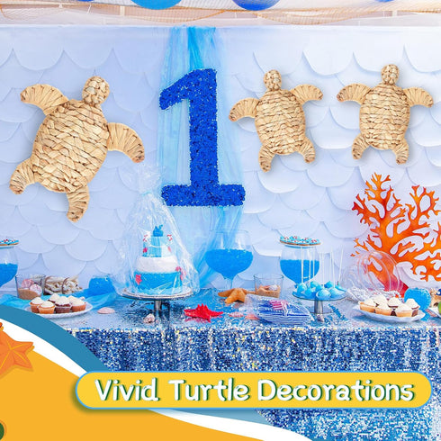 Threehoney 3 3 Pcs Turtle Beach Theme Decor Size Handmade Wicker Turtle Wall Decor Sea Life Hanging Wall Art Coastal