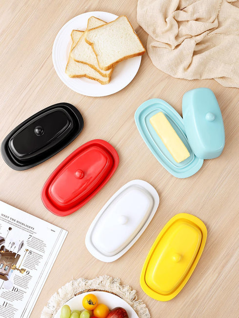 Yedio Ceramic Butter Dish with Lid and Knife, 8 Inch White Butter Holder for Countertop Refrigerator