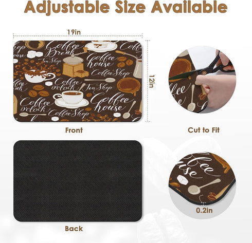 Coffee Mat for Countertops, 2 Pcs Retro Vintage Brown Dish Drying Mat for Kitchen Coffee Bar, Fits Under Espresso