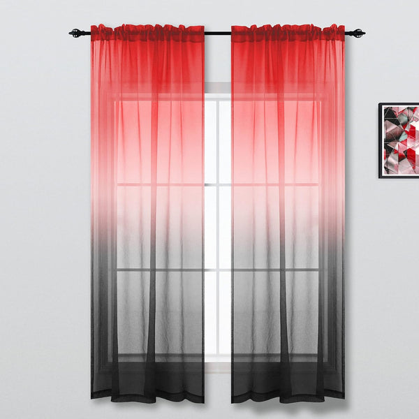 KOUFALL Red Curtains for Kids Bedroom, 2 Panels Sheer Gamer Curtains for Boys Room, 63 Inch Length
