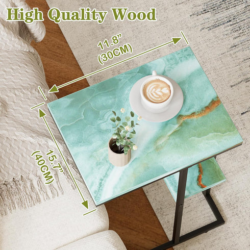 Katrawu C Shaped End Side Table, Couch Sofa Table for Small Space, Snack Table with Metal Frame, TV Tray Table for Bed
