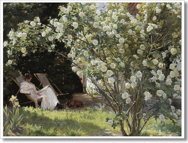 Huabsad Vintage Landscape Flower Oil Painting Canvas Wall Art, Antique Portrait of Woman, Garden Roses Decor 12x16in