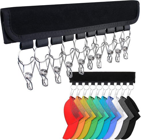 Hat Rack for Baseball Caps - Organizer Holder for Hanger & Room Closet Display, 2 Pack with 10 Hat Storage Clips (Black)