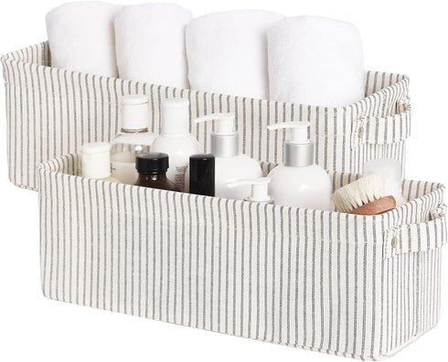 StorageWorks Narrow Storage Bins, Small Organizing Baskets, Long Fabric Storage Basket with Handles, Gray and White