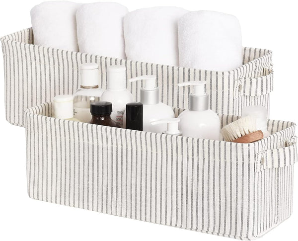 StorageWorks Narrow Storage Bins, Small Organizing Baskets, Long Fabric Storage Basket with Handles, Gray and White