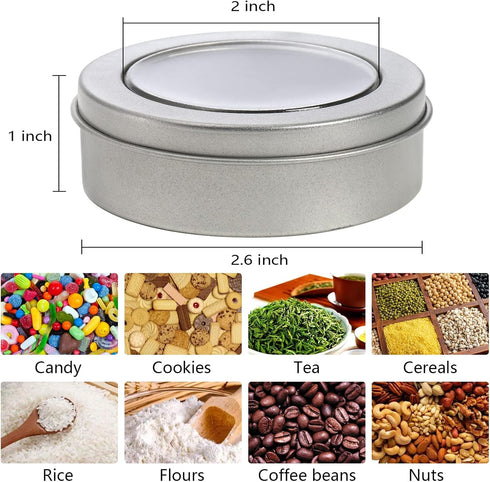Yesland 30 Pack 2 Ounce Metal Tin Cans - Round Empty Containers with Clear Top for Candles, Arts & Crafts, Storage in Kitchen & Office Use