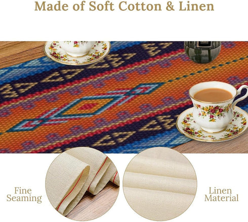 DDCBNS 13 70 Inch Aztec Table Runner,Ethnic Tribal Geometry Pattern Rustic Style Table Runner for Coffee Table Dining