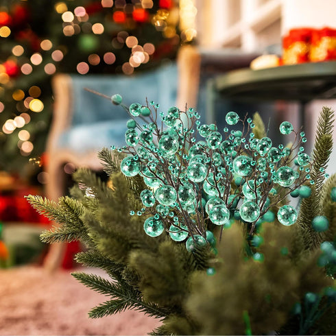 24 10 Inch Geosar Pieces Christmas Glitter Berries Stems Christmas Berry Picks Artificial Glittered Berries Ornaments