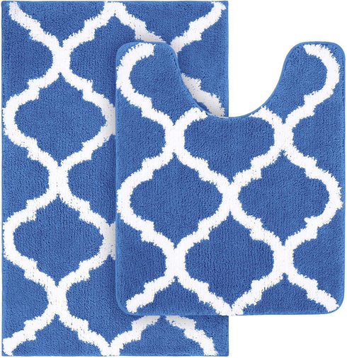 OLANLY 2 Piece Bathroom Rugs Set, Microfiber Bath Shower Mat and U-Shaped Toilet Rug, Non-Slip Absorbent (Sky Blue)