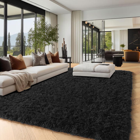 5x7, PAGISOFE Black Fluffy Shag Area Rugs for Bedroom Soft Fuzzy Shaggy Machine Washable Rugs for Living Room,Plush