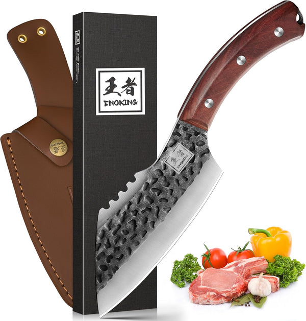 ENOKING Chef's Knife - 6.1" Viking Knife with Sheath for Fish Meat Cutting, Full Tang Butcher Knife for Kitchen Camping