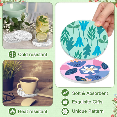 12 12 Potchen Pcs Flower Coasters Color Your Own Coaster Ceramic DIY Kits for Adults Absorbent Spring Floral Drink