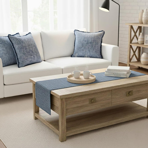 14"x48" Coffee Table Runner Modern Kitchen Cotton Table Cloth Strip with Decorative Stitched Edge Dresser Scarf Dining