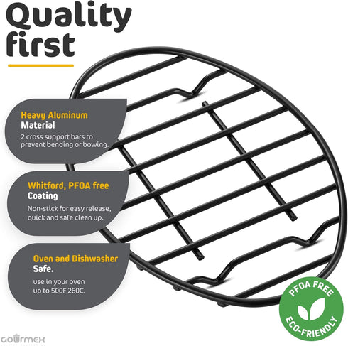 GOURMEX Black Oval Oven Roasting Rack, Non-Stick Coating, PTFE Free, Dishwasher Safe, 6 x 9 Inch