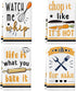 Funny Utensils Kitchen Towels and Dishcloths - Set of 4 Absorbent Drying Tea Towels for Cooking and Baking