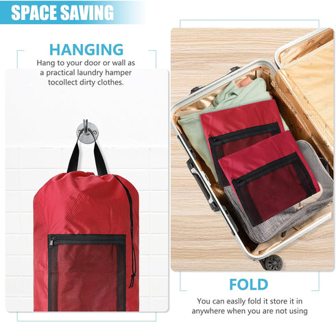 Portable Laundry Bag Backpack, Adjustable Shoulder Straps, Travel Dirty Laundry Bag with Drawstring Closure