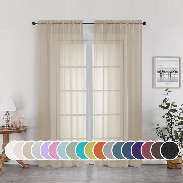 OWENIE 72 Inches Long Sheer Curtains Set of 2, Elegant Taupe Voile Rod Pocket Solid French Door Panels, 42" Width