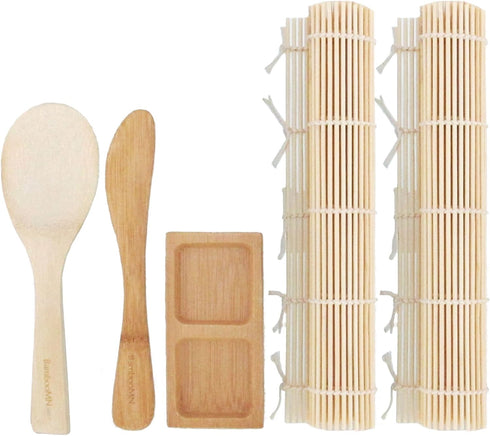 Sushi Making Kit by BambooMN - Includes Rolling Mats, Rice Paddle, Spreader, Sauce Dish