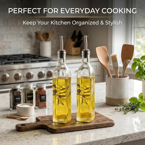Set Set BBQ,Olives,2 Pack 17 oz. TZSSP Olive Oil and Vinegar Dispenser Glass Dispenser Bottles Cooking Oil Cruets