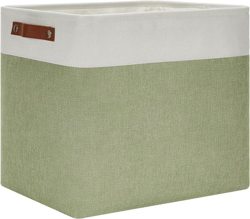 DULLEMELO Large Storage Basket, 17"x12"x15", Fabric Organizer for Clothes, Books, Toys (White & Green)